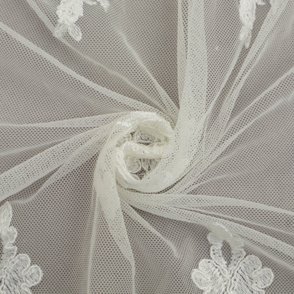 White Color Net Embroidery Fabric