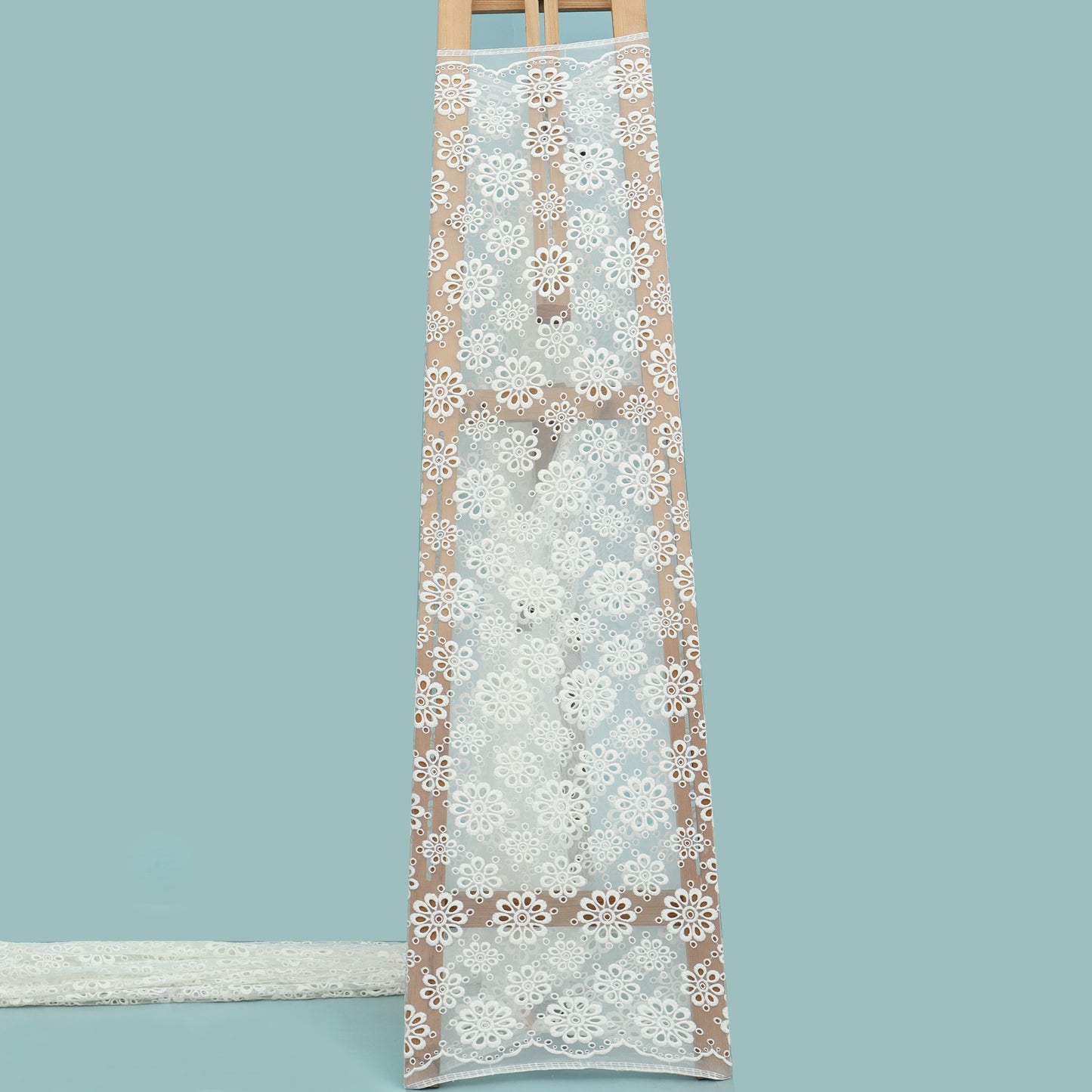 White Color Net Embroidery Fabric