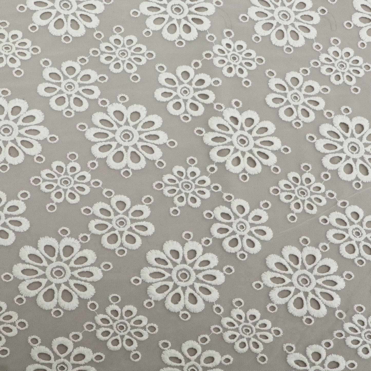 White Color Net Embroidery Fabric