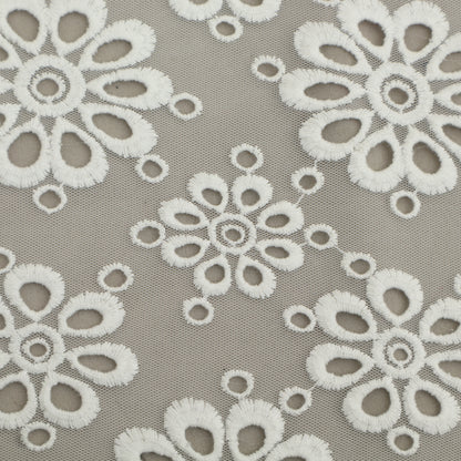 White Color Net Embroidery Fabric