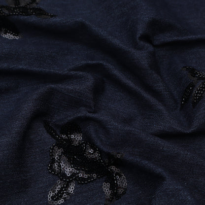 Blue Color Denim Embroidery Fabric