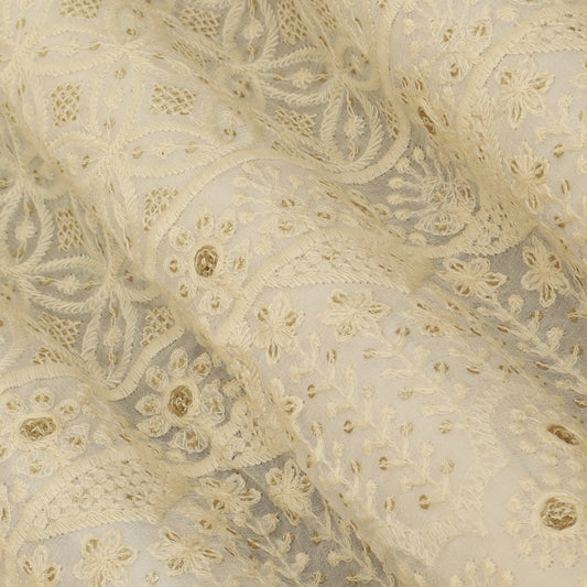 White Georgette Embroidery Fabric