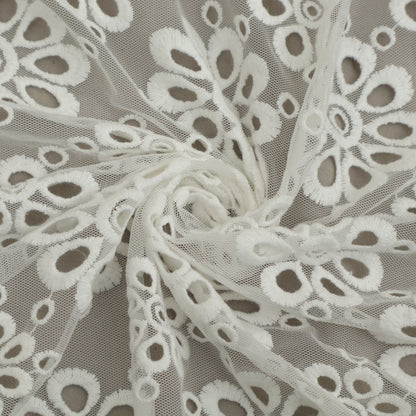 White Color Net Embroidery Fabric