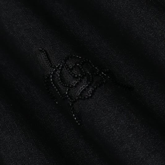 Black Color Denim Embroidery Fabric