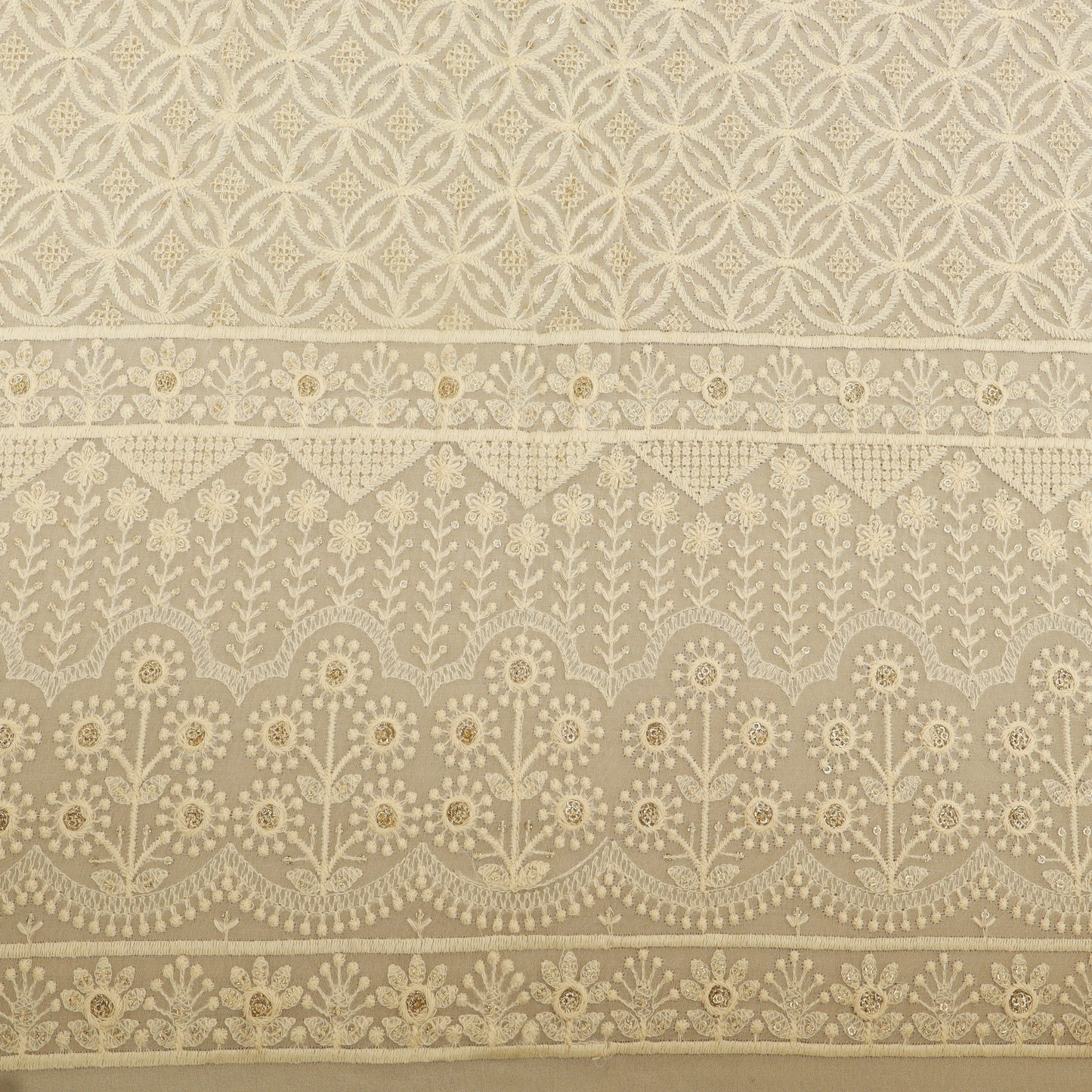 White Georgette Embroidery Fabric