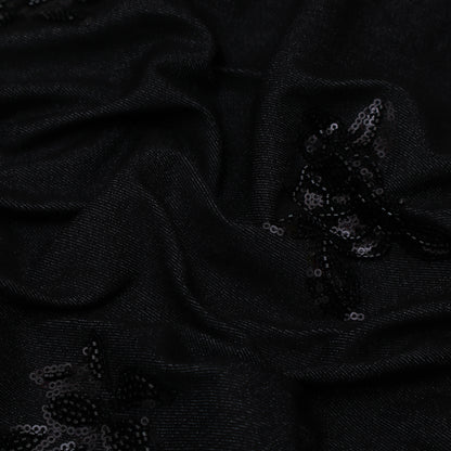 Black Color Denim Embroidery Fabric