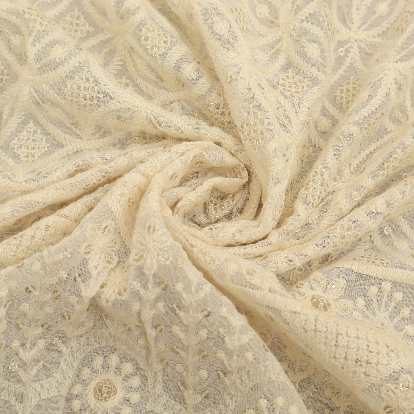 White Georgette Embroidery Fabric