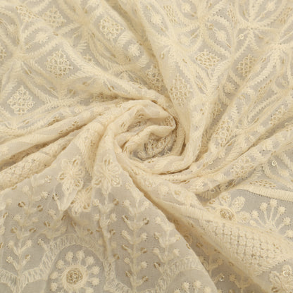 White Georgette Embroidery Fabric