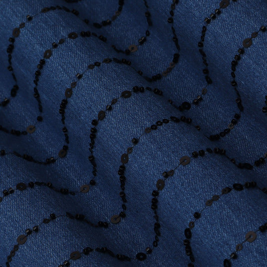 Blue Color Denim Embroidery Fabric