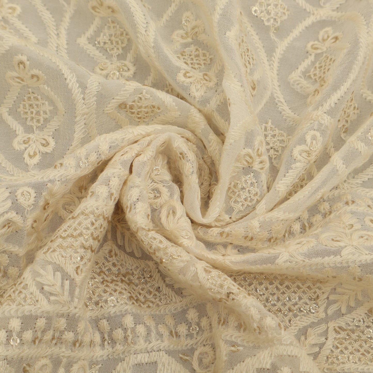 White Georgette Embroidery Fabric