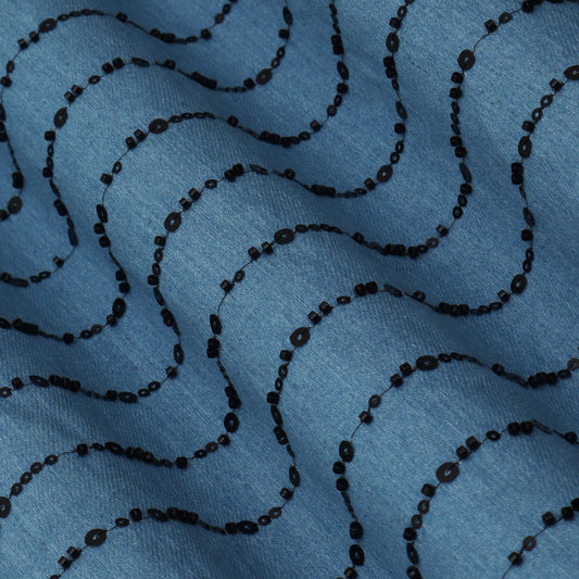 Blue Color Denim Embroidery Fabric