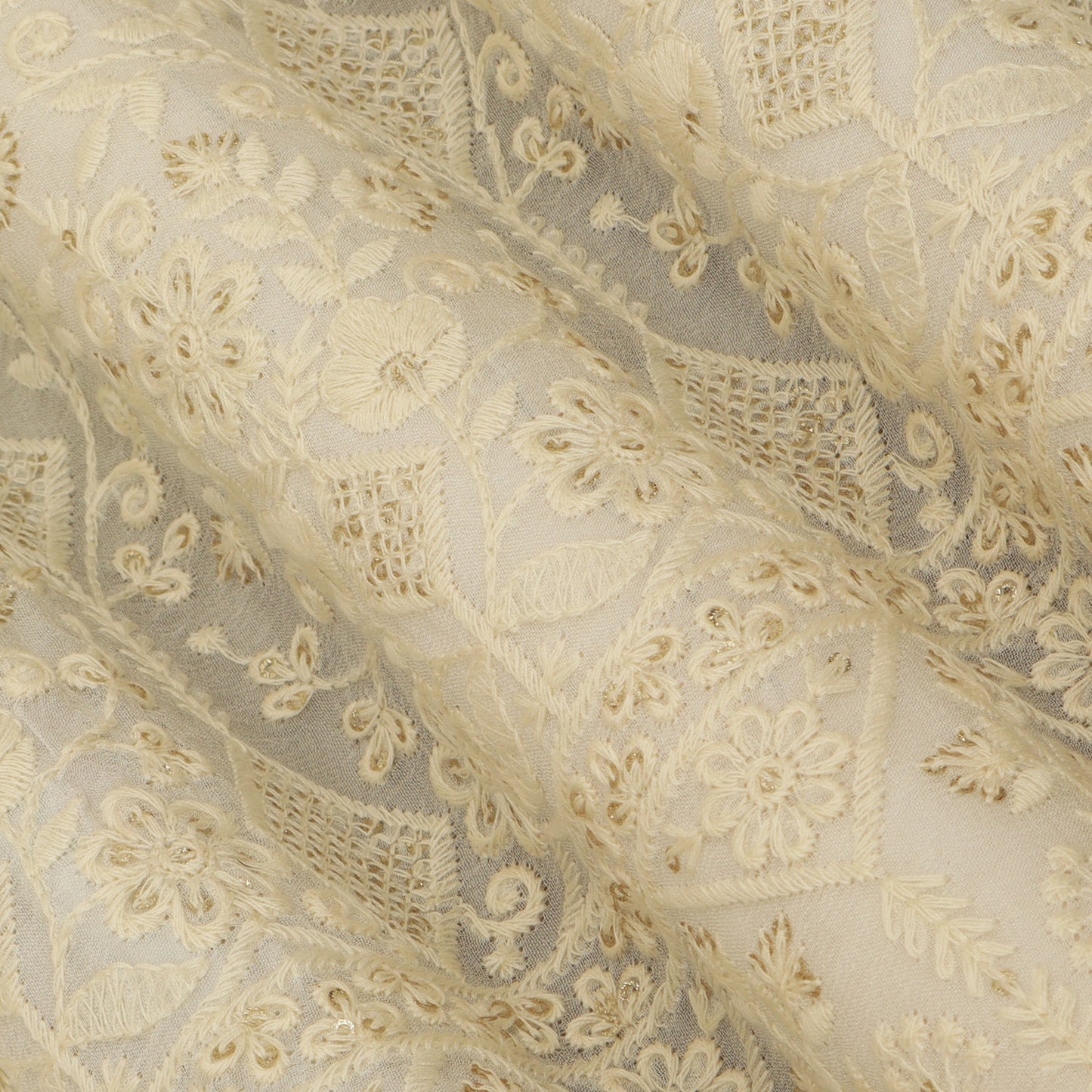 White Georgette Embroidery Fabric