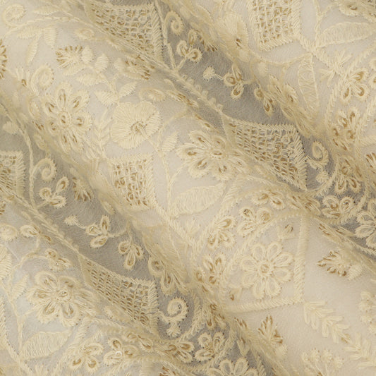 White Georgette Embroidery Fabric