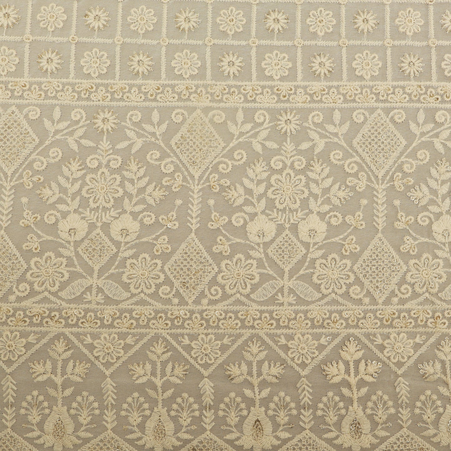 White Georgette Embroidery Fabric