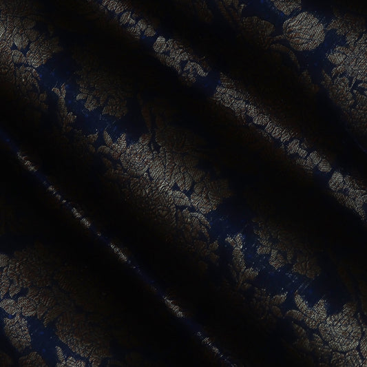 Navy Blue Color Antique Brocade Fabric