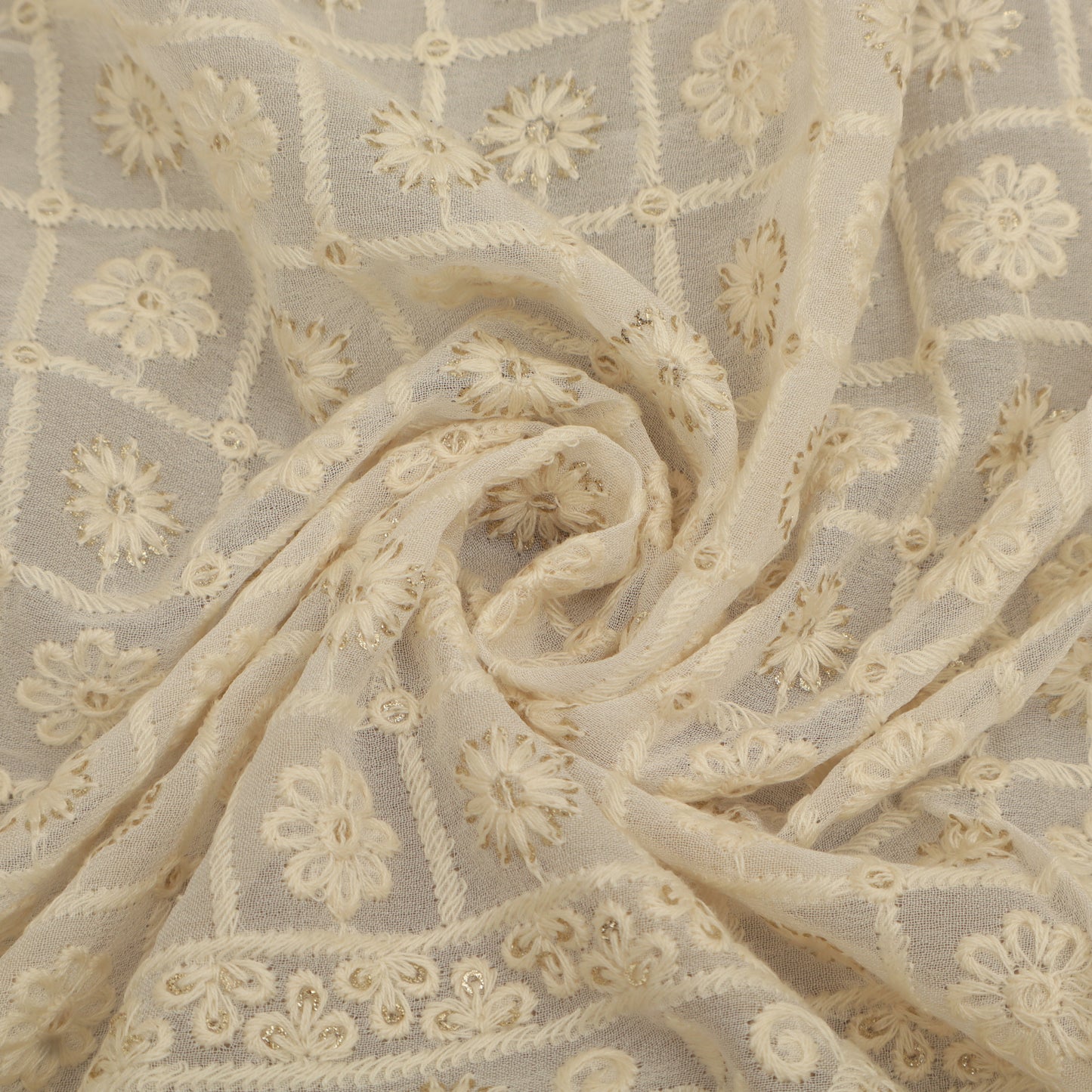 White Georgette Embroidery Fabric