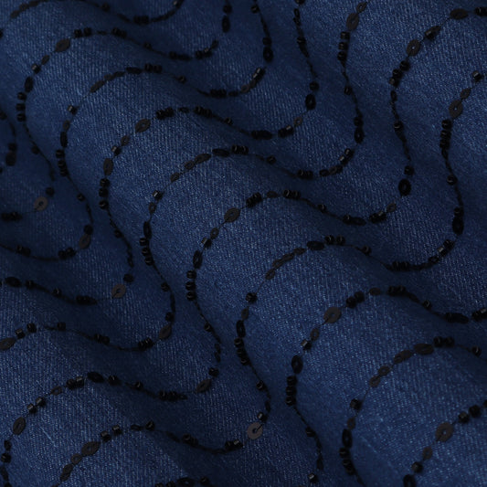 Blue Color Denim Embroidery Fabric