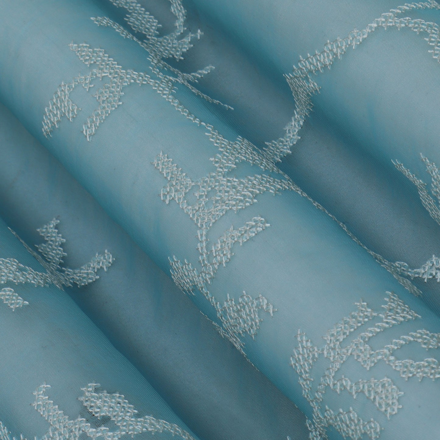 Sky Blue Color Organza Embroidery Fabric