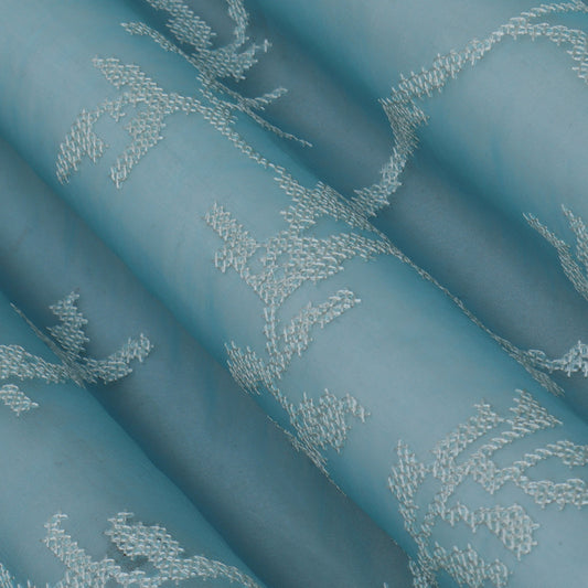 Sky Blue Color Organza Embroidery Fabric