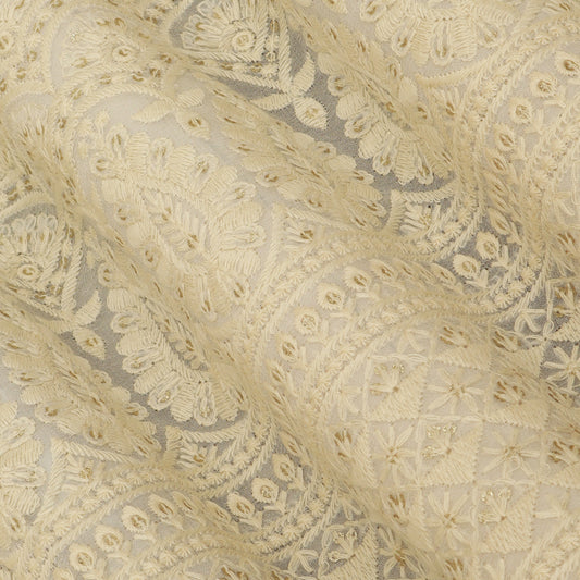 White Georgette Embroidery Fabric