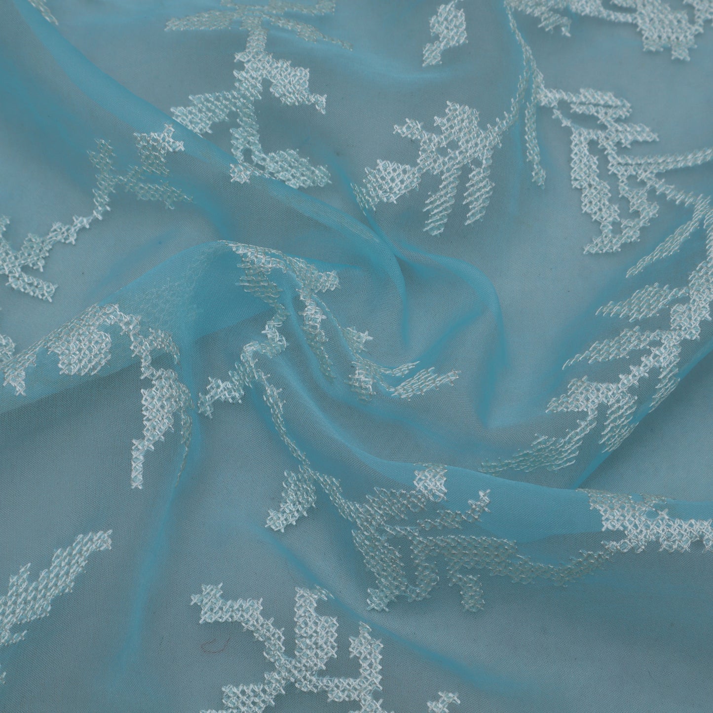 Sky Blue Color Organza Embroidery Fabric