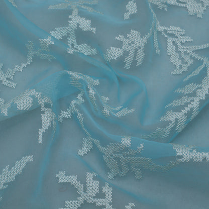 Sky Blue Color Organza Embroidery Fabric