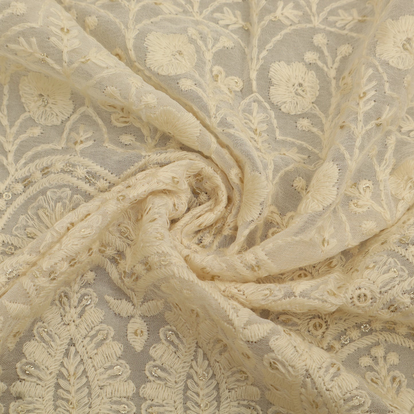 White Georgette Embroidery Fabric