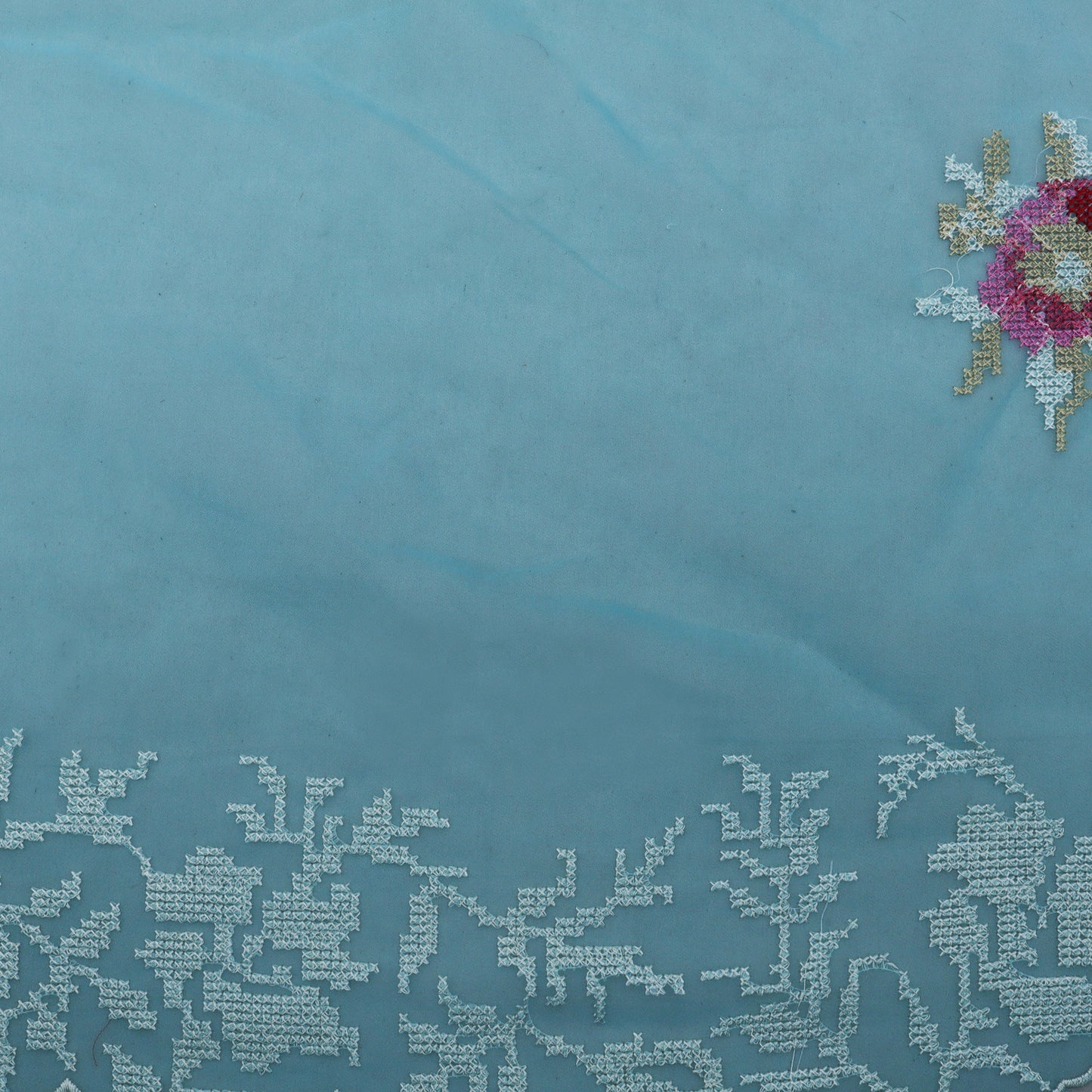 Sky Blue Color Organza Embroidery Fabric