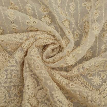 White Georgette Embroidery Fabric