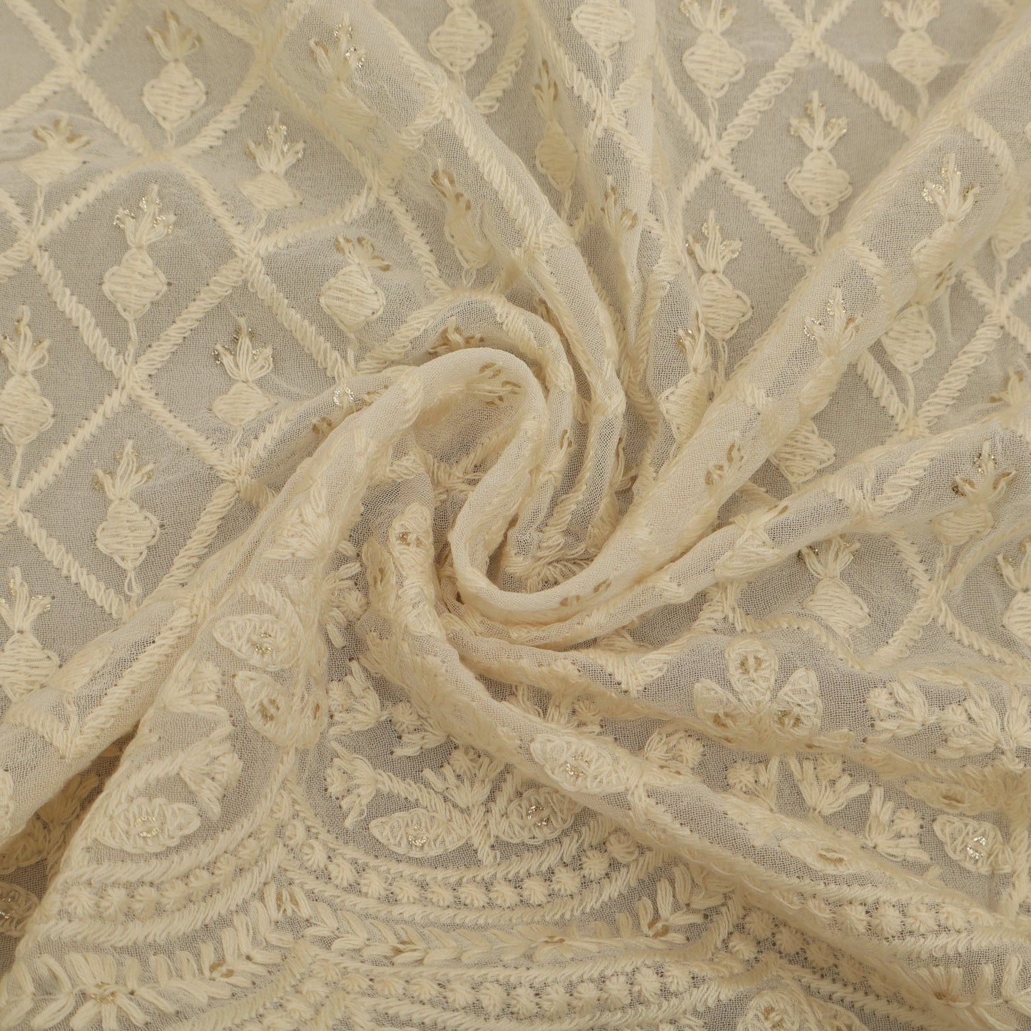 White Georgette Embroidery Fabric