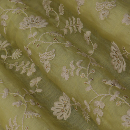 Lemon Color Chanderi Embroidery Fabric