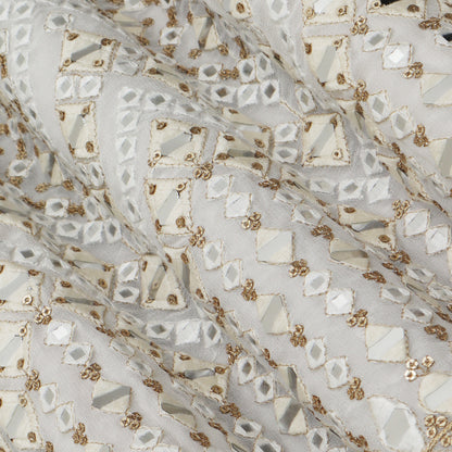 White Color Georgette Embroidery Fabric