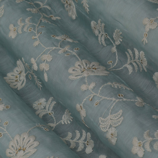 Sky Blue Color Chanderi Embroidery Fabric