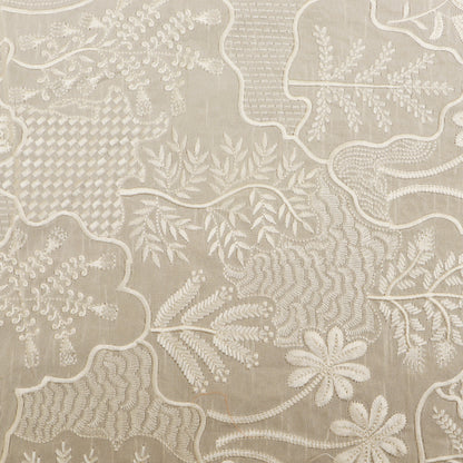 White Color Slub Silk Embroidery Fabric