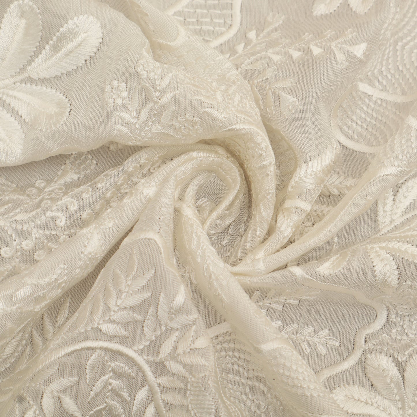 White Color Slub Silk Embroidery Fabric