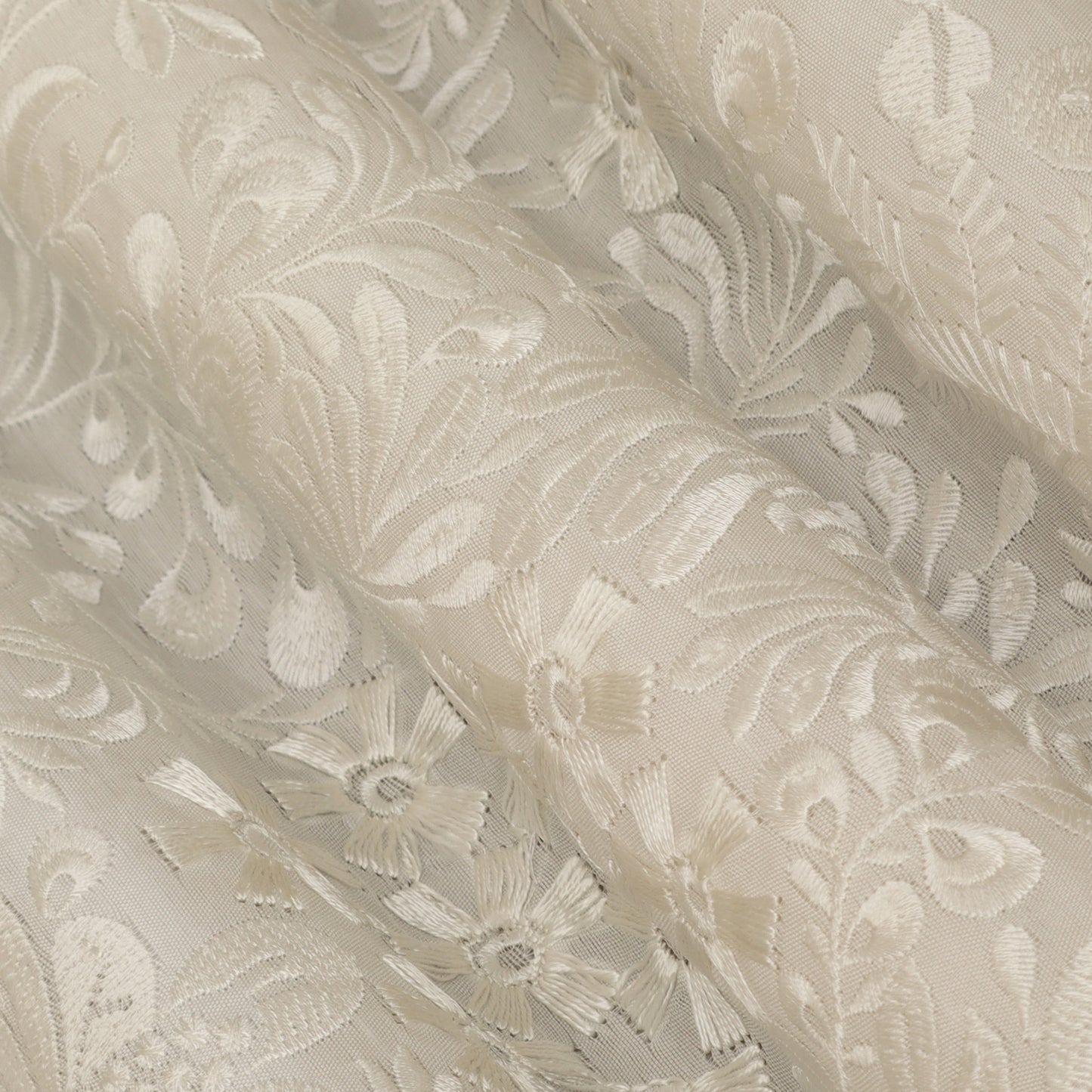 White Color Slub Silk Embroidery Fabric