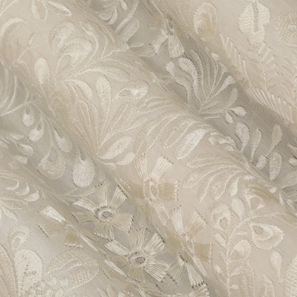 White Color Slub Silk Embroidery Fabric