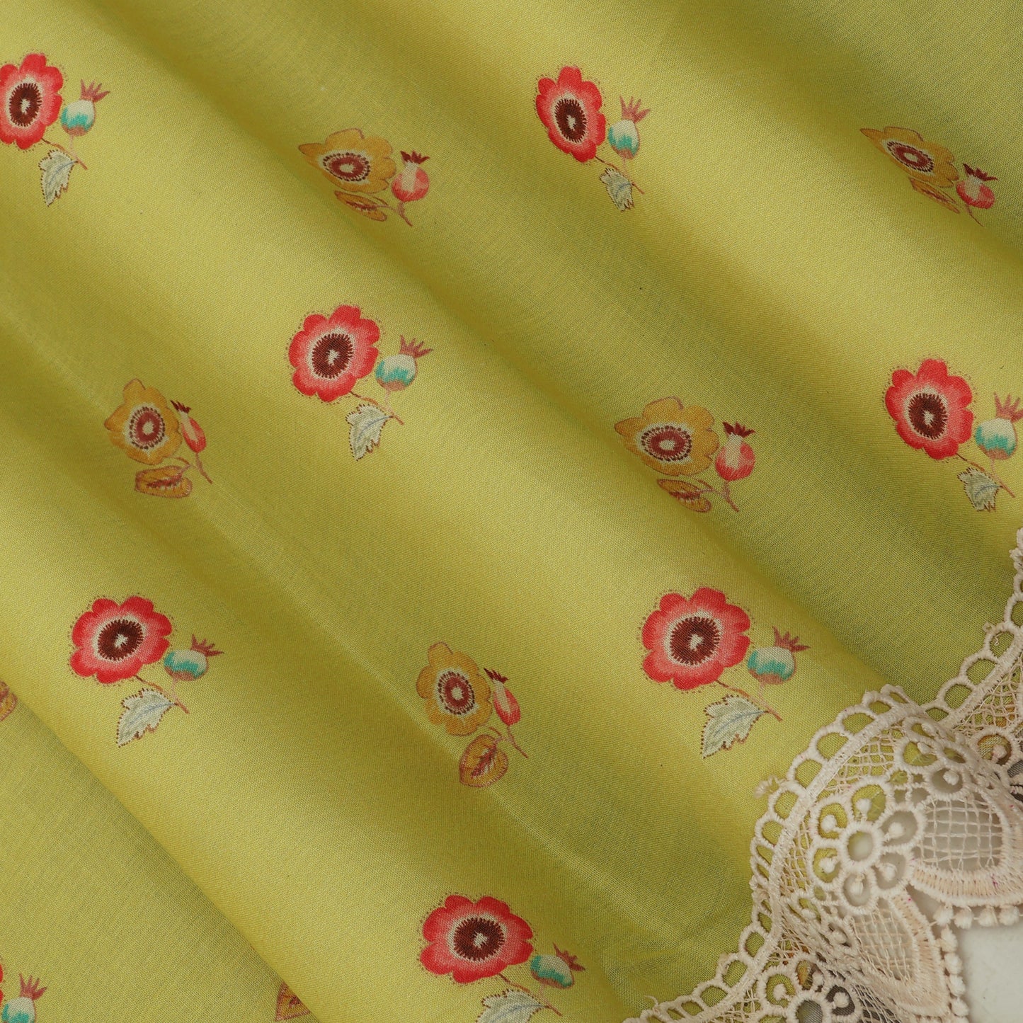 Yellow Color Cotton Printed Border Embroidery Fabric