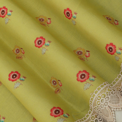 Yellow Color Cotton Printed Border Embroidery Fabric