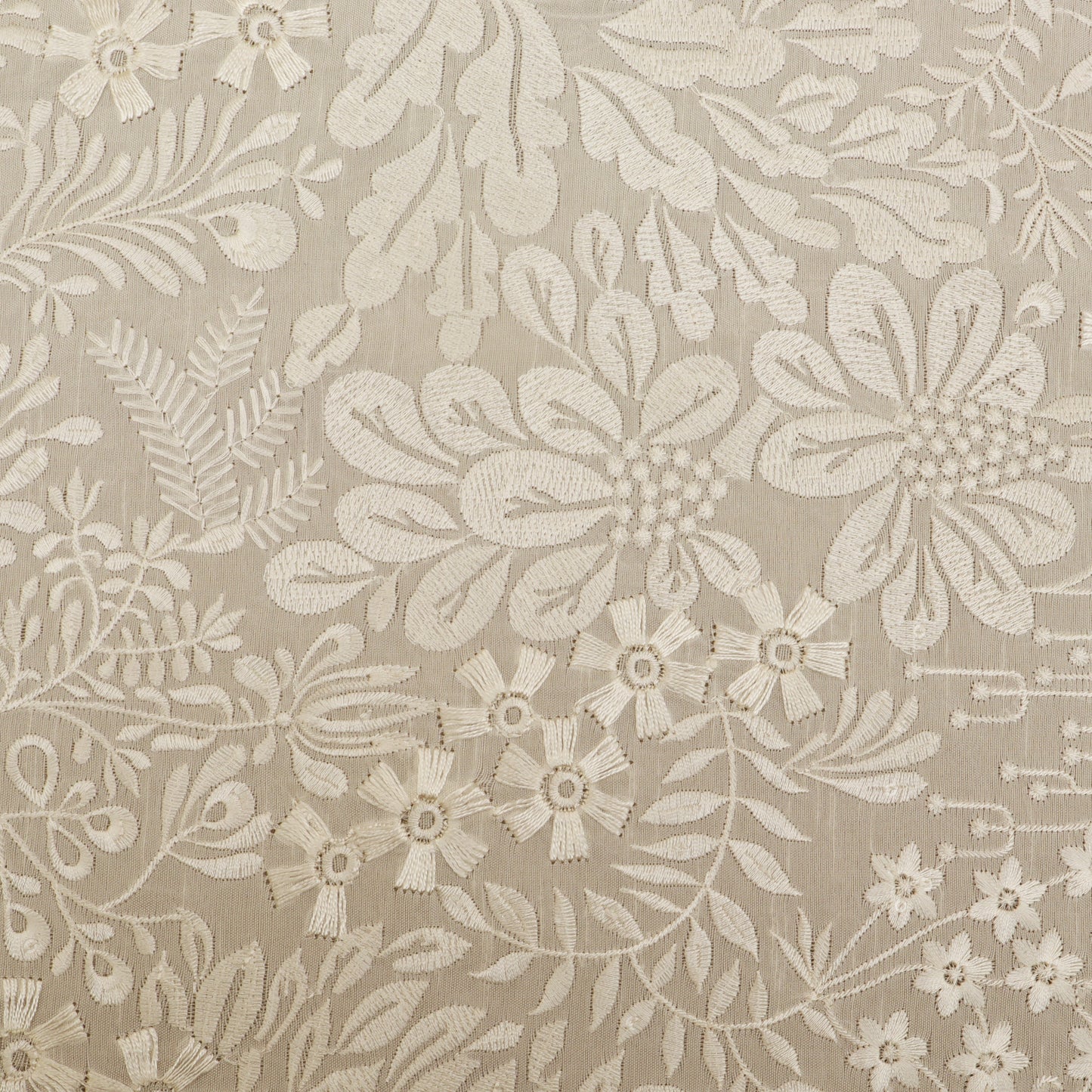 White Color Slub Silk Embroidery Fabric