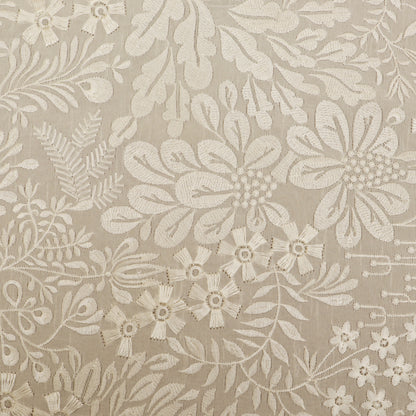 White Color Slub Silk Embroidery Fabric