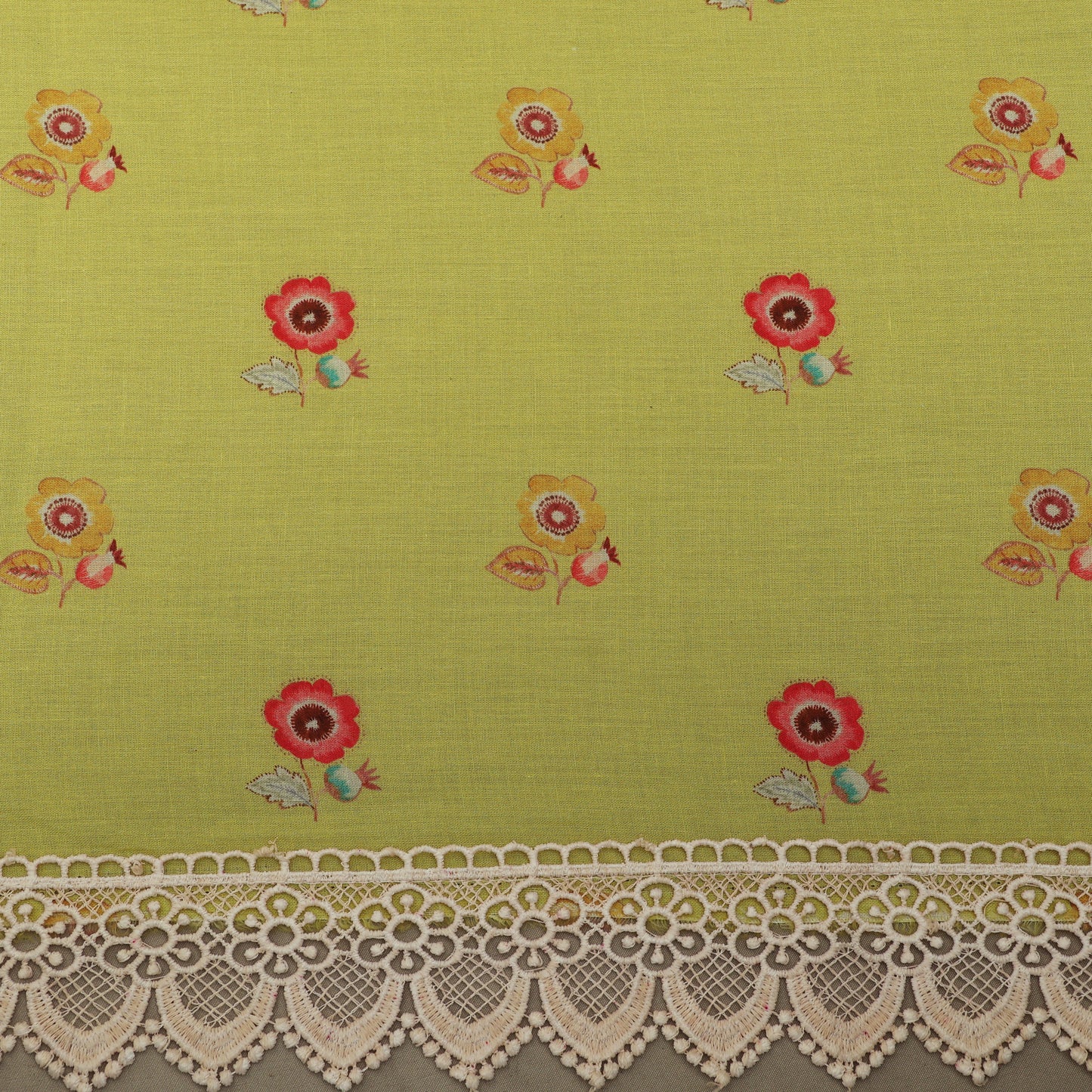 Yellow Color Cotton Printed Border Embroidery Fabric