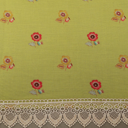 Yellow Color Cotton Printed Border Embroidery Fabric
