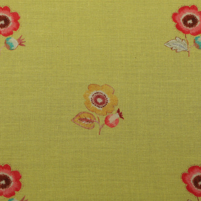 Yellow Color Cotton Printed Border Embroidery Fabric