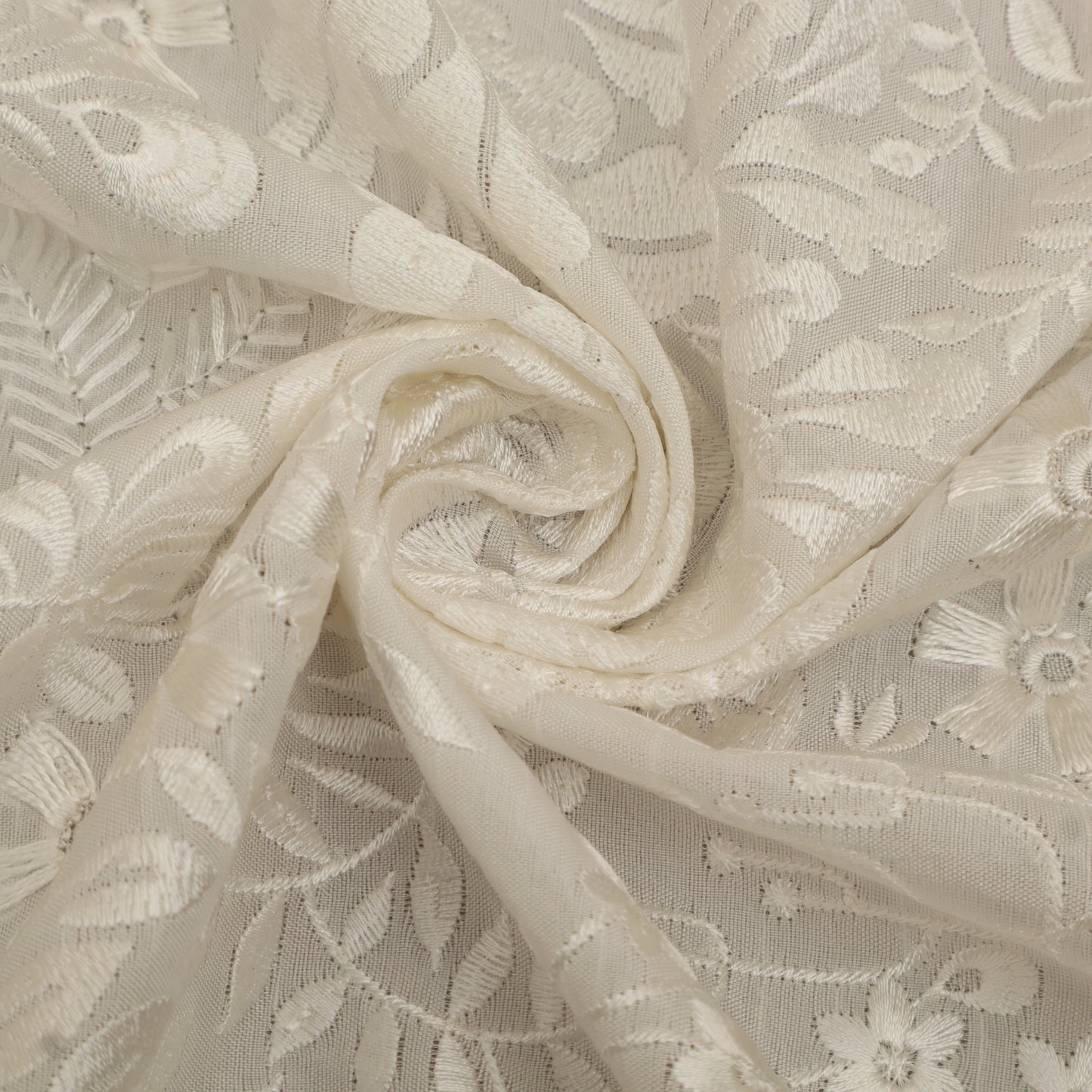 White Color Slub Silk Embroidery Fabric