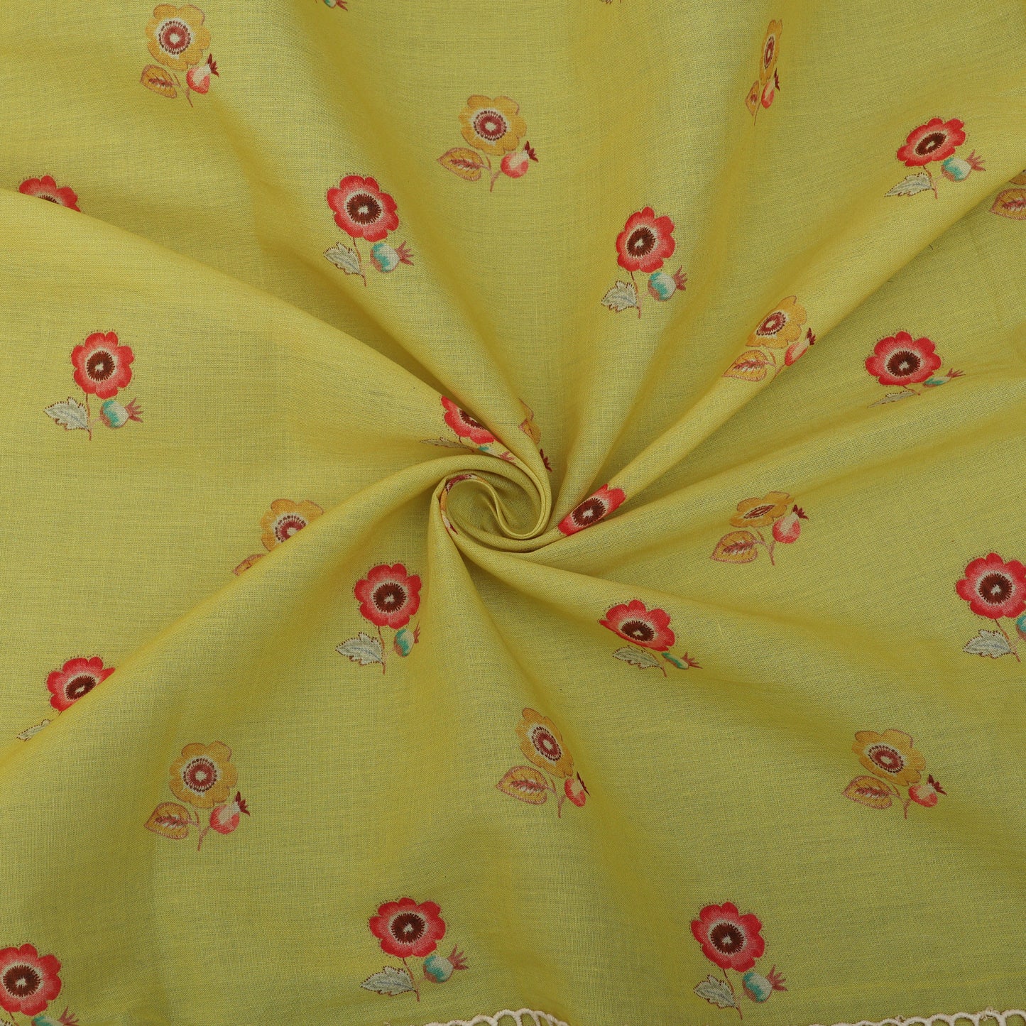 Yellow Color Cotton Printed Border Embroidery Fabric