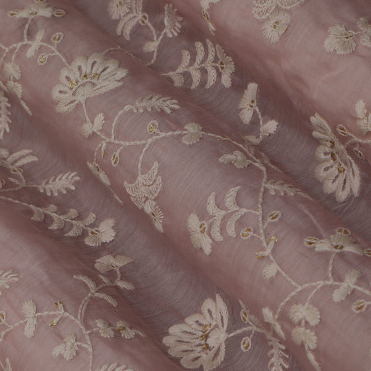 Pink Color Chanderi Embroidery Fabric