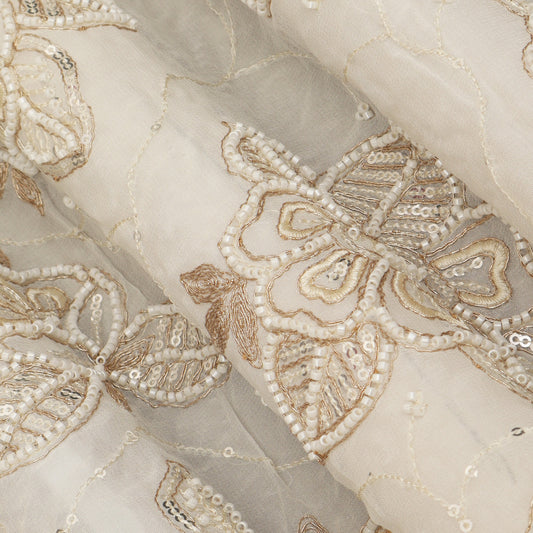 White Color Georgette Embroidery Fabric