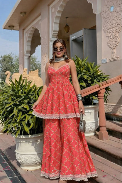 Light Pink Cotton Printed Border Embroidery Fabric