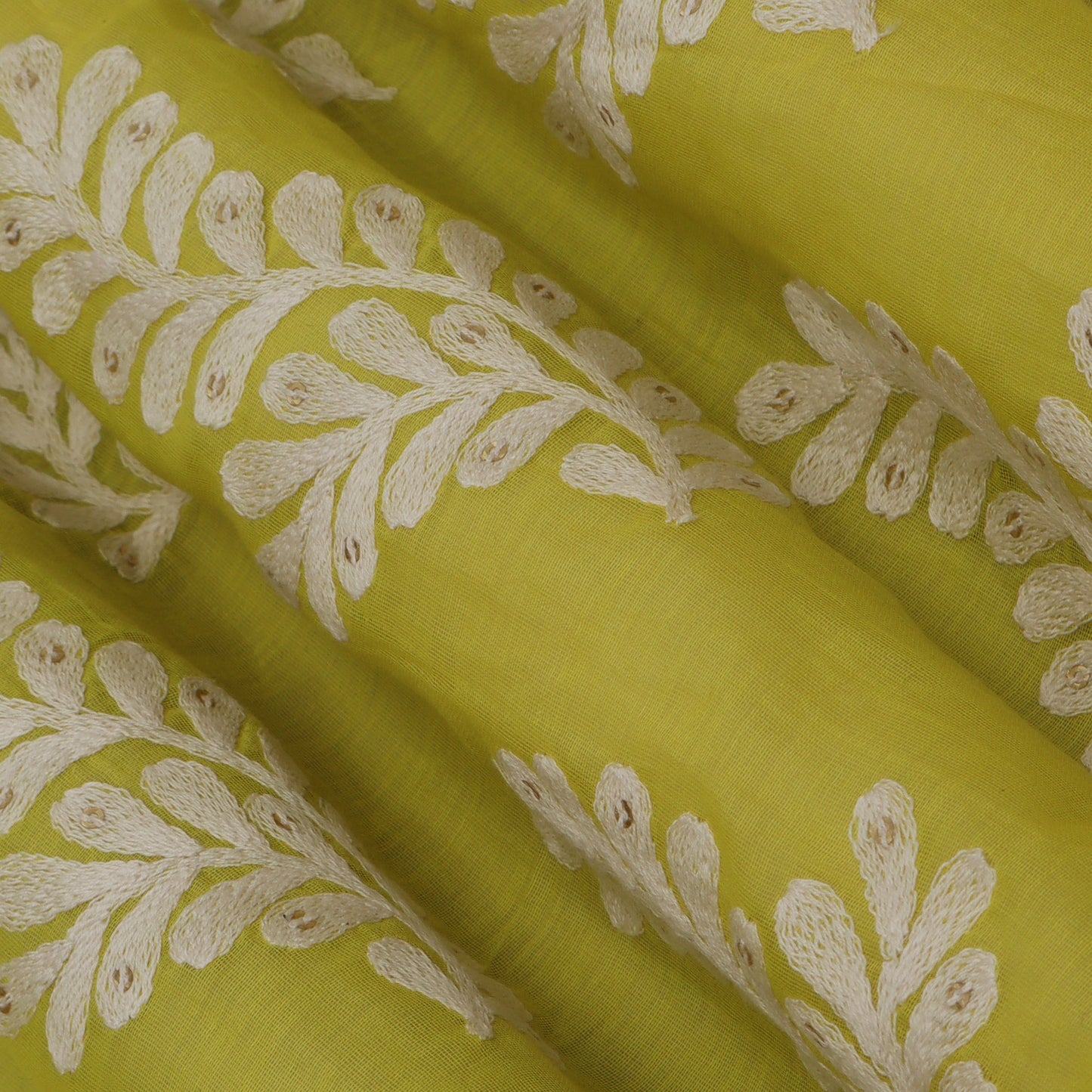 Yellow Color Chanderi Silk Embroidery Fabric